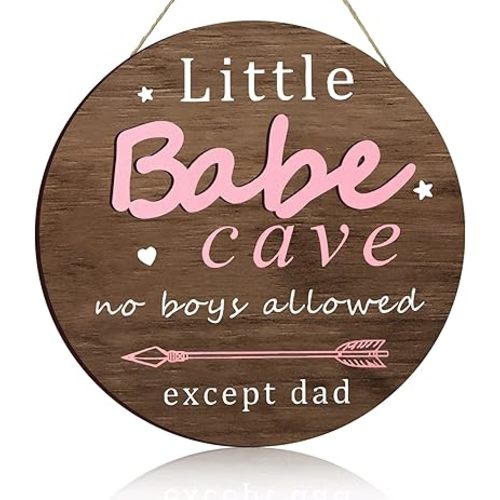 Little Babe Cave Door Sign Wood Baby Girl Nursery Decor Little Girl Nursery Room Wall Art for Girls Bedroom Living Room Hanging Rustic Woodland Decor