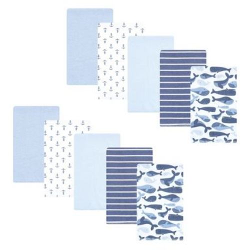Hudson Baby Infant Boys Cotton Poly Flannel Burp Cloths 10pk, Cute Whales, One Size