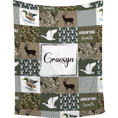 Personalized Camo Wild Duck Deer Baby Blanket with Name for Girl Boy,Customized Hunting Adventure Await Blanket for Infant Toddler,Soft Baby Newborn Registry Gift Room Decor 30''x 40'' for Baby