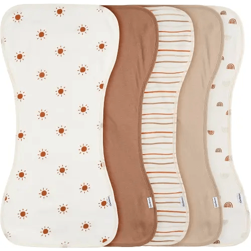 Gerber Baby Unisex Burp Cloths 5-Pack, Rust Tan, Size 10.5" x 21"