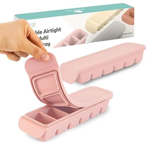 Silicone Freezer Trays with Lid, 1oz 6 Section - Leak Proof Silicone Freezer molds for Homemade Baby Food Breastmilk, Purees, Vegetables, Baby Food Jars Ice Tray with Lid BPA Free Pastel Pink