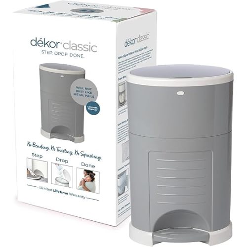 Diaper Dekor Classic Hands-Free Diaper Pail | Gray | Easiest to Use | Just Step – Drop – Done | Doesn’t Absorb Odors | 20 Second Bag Change | Most Economical Refill System