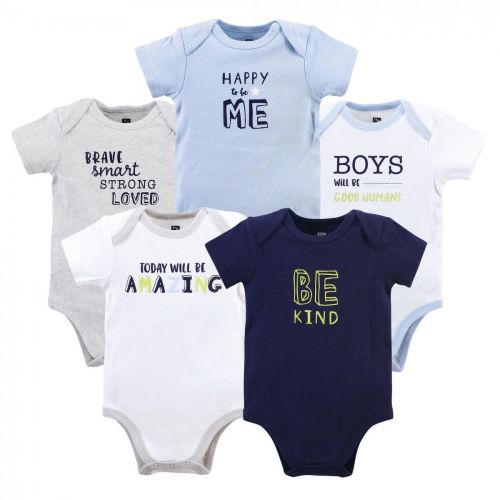 Hudson Baby Short Sleeve Bodysuits, 5-Pack, Newborn- 24 Months