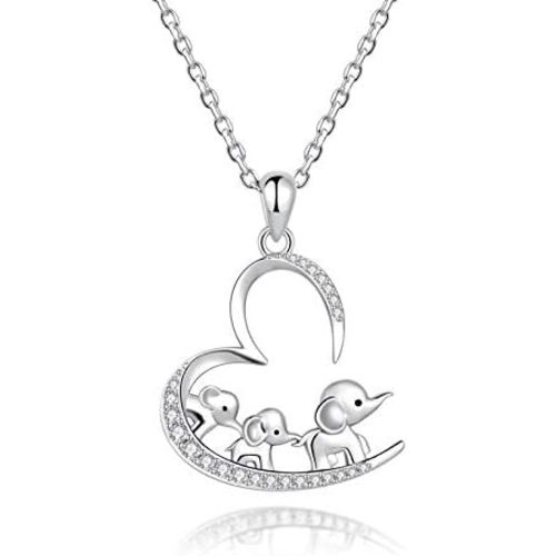 925 Sterling Silver Mothers Day Gifts Elephant Necklace 3 Elephants Family for Mom Daughter Jewelry