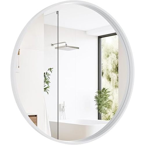 WallBeyond Round Wood Mirror 28 inch Circle Wall Mirror for Bathroom Round Wall Mirror for Wall Decor, Vanity, Entryway Living Room (White)
