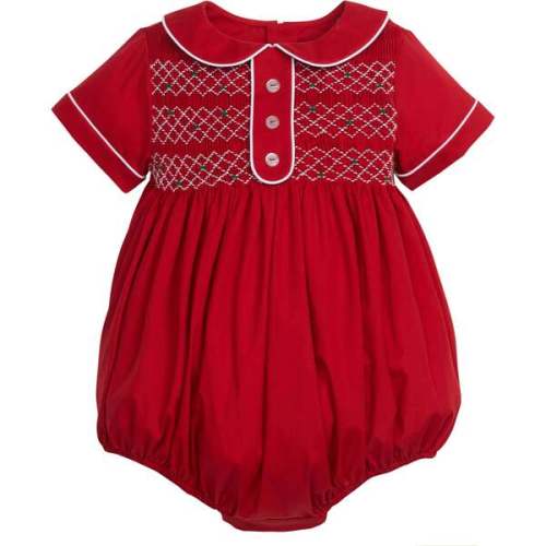 Aiden Bubble Round Neck Short Sleeve One-Piece, Red - Little English | Maisonette