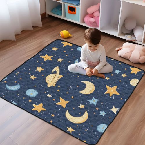 WOBOGO Cartoon Starry Sky Baby Playmats Extra Large Waterproof Rollable Activity Pads for Toddlers 50×50inch