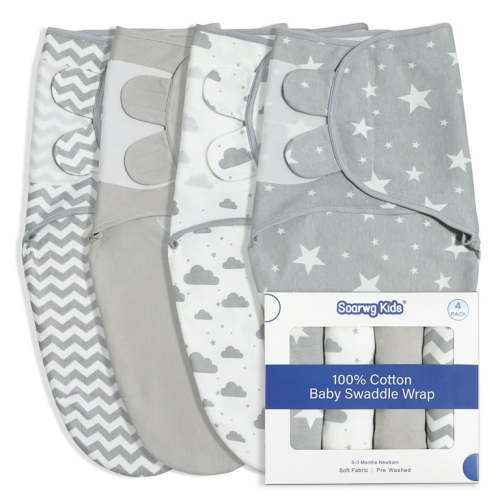 Gllquen Baby Organic Cotton Swaddle Blankets 4-Pack, 0-3 Months Newborn Sleep Sack for Newborn Boys Girls, Infants, Kids, Grey