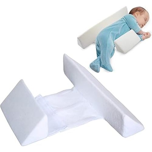 Anti Roll Pillow for Baby, Baby Side Sleeper Wedge Chair Positioner Back & Body Supports The 45 Inclined Triangle Support Removable and Washable for 0~3 Years Old (White)