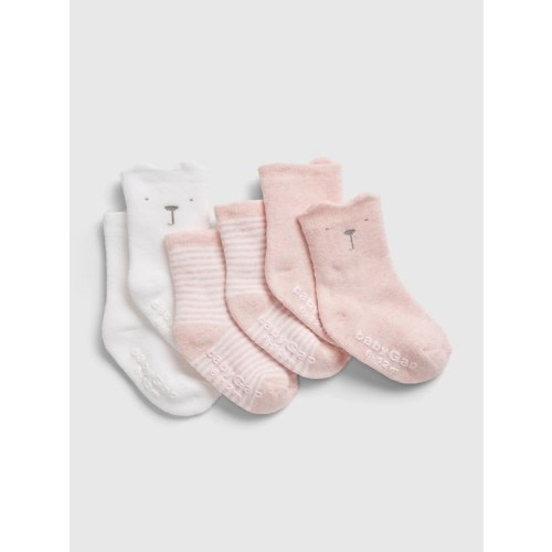 Baby Organic Cotton First Favorite Socks (3-Pack) in light pink heather, size: 3-6 M