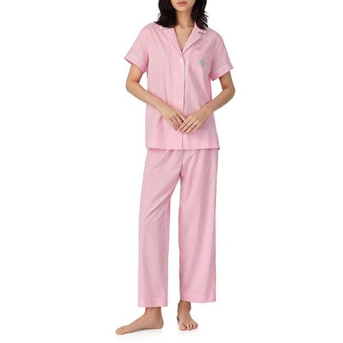 Lauren Ralph Lauren Check Print Short Sleeve Notch Collar Woven Cropped Pajama Set | Dillard's