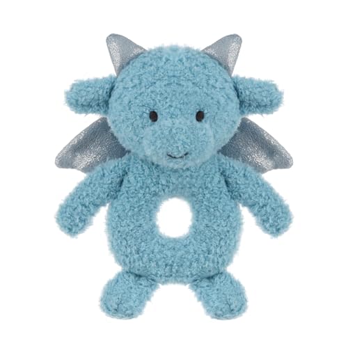 Apricot Lamb Dragon Rattle Soft Baby Rattle for Boys and Girls, Plush Stuffed Animal Rattle Toy Lovey for The Newborn, 0-3 Months, 0-6 Months and Above, 4.8 Inches (Blue)