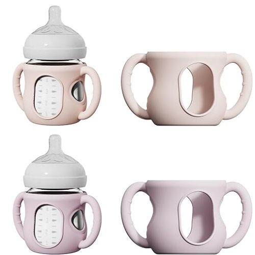 2 Pack Silicone Sleeves for Avent Natural Glass Bottles, Anti Breakage Bottle Holder with Handle, Compatible with Philips Avent Glass Natural Bottle 4 oz