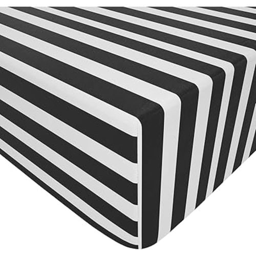 NTBAY 100% Brushed Microfiber Striped Fitted Crib Sheet, Super Soft and Cozy 28x52 Black and White Crib Sheet for Standard Crib and Toddler Mattresses, Boys, Girls, Unisex, 28x52 Inches