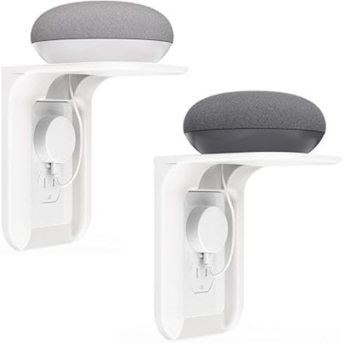 WALI Outlet Shelf Wall Holder,Bathroom Wall Shelf up to 10lbs Standard Vertical Duplex Wall Shelf Organizer for Smart Home Decor Space Saving Power Tools, Toothbrush (OLS002-W), 2 Pack, White
