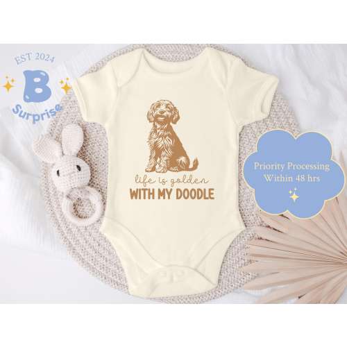 Goldendoodle Baby Bodysuit: Life Is Golden, Natural Cotton