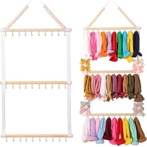 Headband Holder Organizer for Girls Baby Hair Accessories Organizer Hair Bow, Clip, Hair Tie,Headbands Storage Hanging Decor for Nursery Toddler Girls Room (White