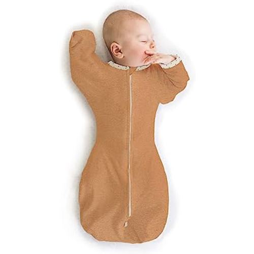 SwaddleDesigns Transitional Swaddle Sack with Arms Up Half-Length Sleeves and Mitten Cuffs, Small, 0-3 months, 6-14 lbs, Heathered Butterum (Arms Up Swaddle, Transition Swaddle Sleep Sack)