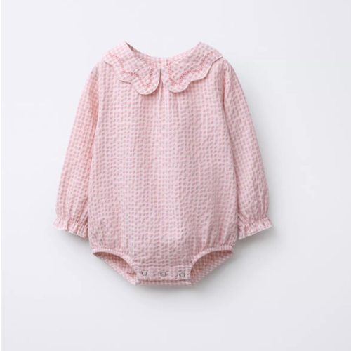 EMBROIDERED GINGHAM TEXTURED BODYSUIT - Pink | ZARA United States