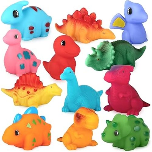 Ganowo 12PCS No Hole Dinosaur Bath Toys for Toddlers 1-3, Mold Free Baby Bathtub Pool Water Toys for Dinosaur Party Favors Birthday Christmas Easter