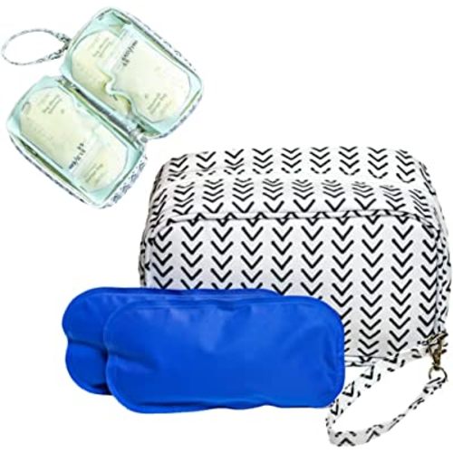 Amazon.com: Breastmilk Cooler Bag with Ice Pack - Waterproof and Insulated Breast Milk Cooler Travel Bag - Small Stylish Herringbone Breastmilk Storage Bag Cooler with Detachable Wrist Strap, White and Black : Baby