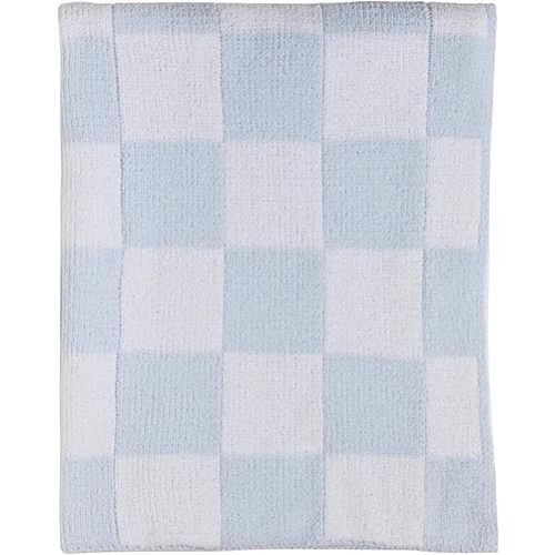 Living Textiles Blue Check Chenille Knitted Soft Baby Blanket - Reversible Premium Cozy Fabric for Best Comfort - for Infant,Toddler,Newborn,Nursery,Boy,Throw,Crib,Stroller