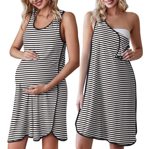 Ekouaer Labor and Delivery Gown for Hospital 3 in 1 Nursing Dress Sleeveless Maternity Snap Button Breastfeeding Nightgown