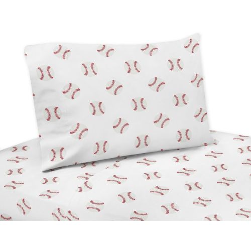Sweet Jojo Designs Queen Sheet Set Baseball Patch Red and White 4pc