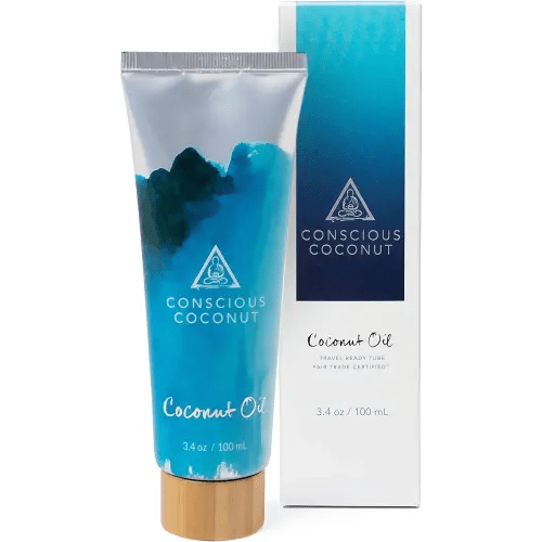Travel Size Coconut Oil for Skin Care, Hair Care, Personal Care, Eczema, Keto, Wellness, Certified Organic & Fair Trade, Virgin Coconut Oil, TSA-Approved Travel Tube, 3.4oz - Conscious Coconut