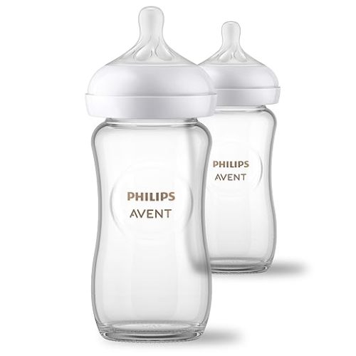 Philips Avent Natural Glass Baby Bottles with Natural Response Nipples (Medium Flow, Flow 3), 8oz, 2-Pack, SCY913/02