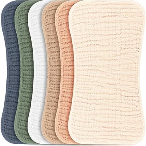 Konssy Muslin Baby Burp Cloths Sets for Unisex- 6 Pack Large 100% Cotton Burping Clothes for Newborn, Baby Girls and Boys