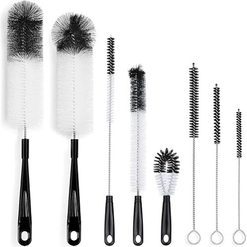 ALINK 8-Pack Bottle Cleaning Brush Set - Long Handle Black Bottle Cleaner for Washing Narrow Wine/Beer Bottles/Thermos/Flask Tumbler/Sport Well/Kettle/Lid Brush, Straw Brush