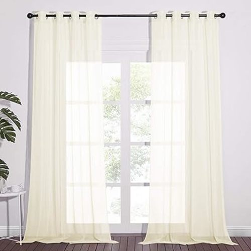 NICETOWN Sheer Curtain Panels 96 inch Cream Beige - Window Treatments Voile Panels with Eyelet Top for Living Room (One Pair, W54 x L96)