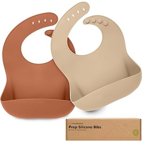 KeaBabies 2-Pack Silicone Bibs For Babies, Silicone Baby Bibs for Eating, Food-Grade Pure Silicone Bib, Toddler Bibs, Waterproof Bibs, Feeding Bibs, Silicon Bibs for Toddlers, Boys, Girls (Terracotta)