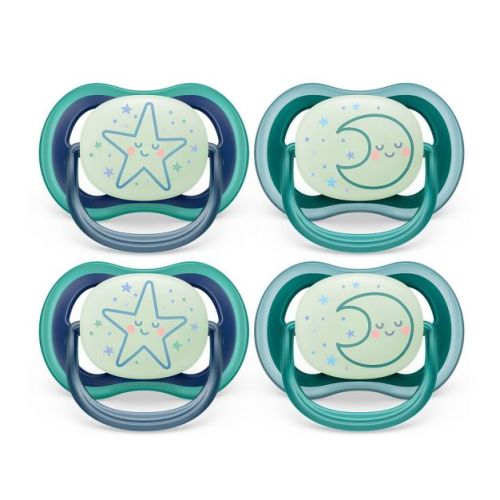 Avent Philips Ultra Air Pacifier 6-18 Months - Sleeping Star/Sleeping Moon Nighttime - 4pk