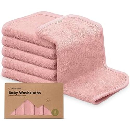 6-Pack Organic Baby Washcloths - Soft Viscose from Bamboo Washcloth, Baby Wash Cloths, Baby Wash Cloth for Newborn, Kids, Bath Baby Towels, Face Towel, Face Cloths for Washing Face (Rosy)