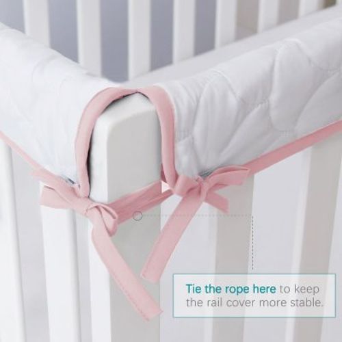 Biloban-3 Pieces Reversible Crib Rail Covers, Crib Rail Guard, Teething Guard Wrap ,thick Quilted, Pink & White, Set Of 3