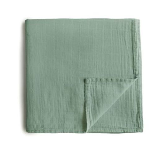 Mushie® Muslin Organic Cotton Swaddle Blanket in Green - GREEN - 47"  X 47"