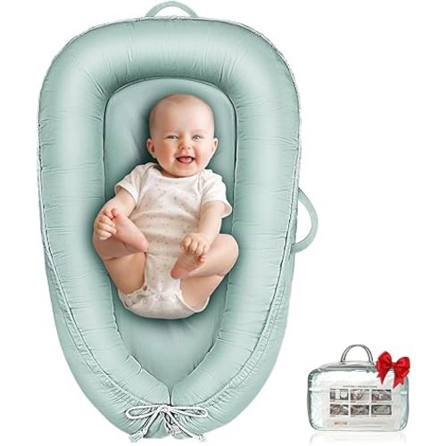 Baby Lounger, Infant Lounger for Newborn 0-24 Months, Waterproof Inner Cover and Pure Cotton Breathable Baby Nest Cover, Newborn Essentials for Baby Boys & Girls, Portable Baby Bed for Home and Travel