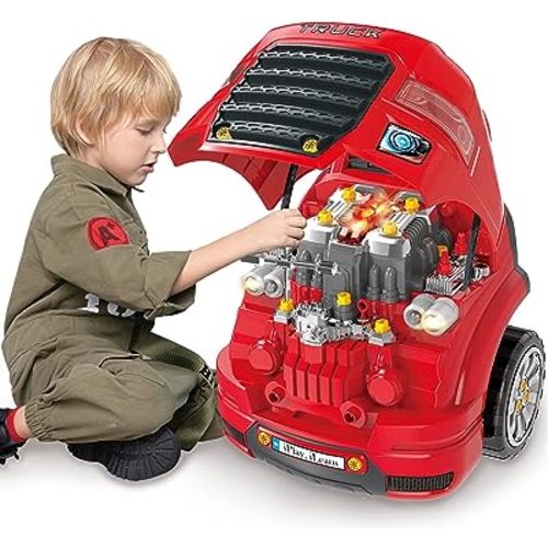 iPlay, iLearn Large Truck Engine Toy, Kids Mechanic Repair Set for 3-5 Yr Toddlers, Big Builder Kit, Take Apart Motor Vehicle Pretent Play Car Service Station, Gifts 4 6 7 8 Year Old Boy Child
