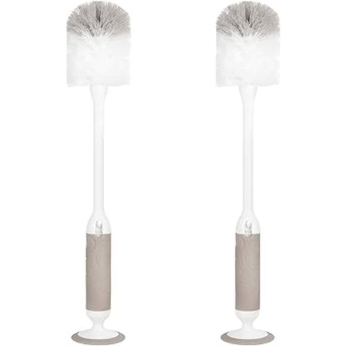 Ubbi Deluxe Baby Bottle Brush Set, Bottle Brush and Nipple Brush with Suction Cup, Baby Cleaning Essentials, Set of 2, Taupe