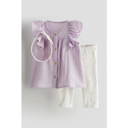 3-piece Cotton Set, Light purple/dotted