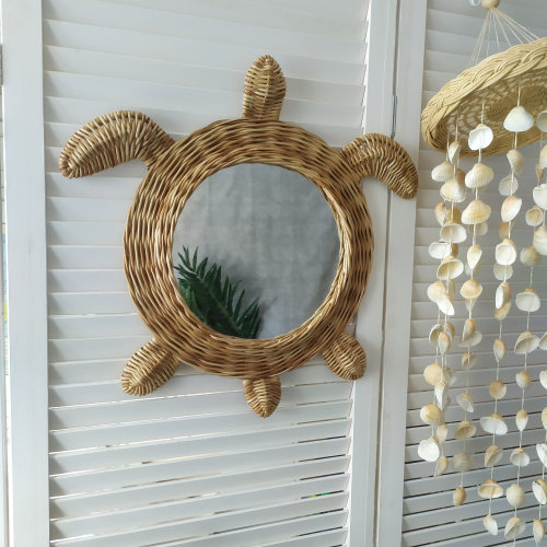 Mirror turtle wicker hanging decor, Wicker nautical wall decor, Beach house decor