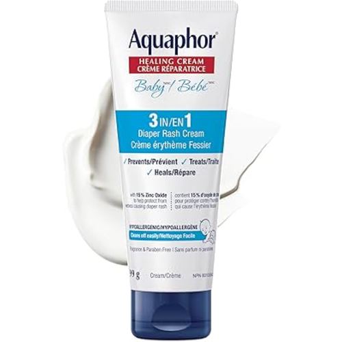 Aquaphor Baby Healing Diaper Rash Cream for Baby's Sensitive Skin, 15% Zinc Oxide Cream, Non Sticky, Fragrance Free, Hypoallergenic Diaper Rash Treatment, Recommended by U.S. Pediatricians, 99g