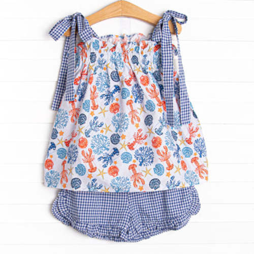 Coral Reef Crustacean Ruffle Short Set, Blue – Stitchy Fish