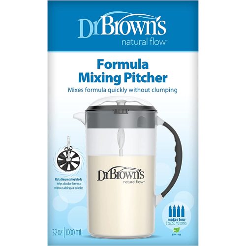 Dr. Brown's Baby Formula Mixing Pitcher with Adjustable Stopper, Locking Lid, & No Drip Spout, 32oz, BPA Free, Black