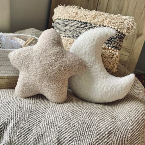 Star & Moon Pillow, Nursery Decor, Baby Shower Gift, Baby’s Room, Gender Neutral, Newborn, Polka Dot, Boucle