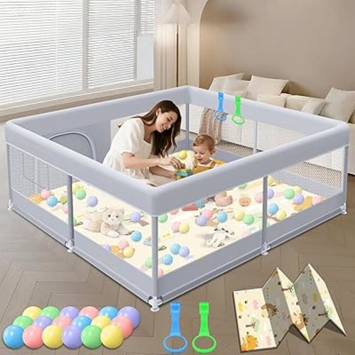 Baby Playpen with Mat, 50x50 Inch Play Pen, Playpen for Babies and Toddlers, Baby Playard for Indoor & Outdoor Active Center Game Fence, with Skin-Friendly Fabric and Soft Breathable Mesh
