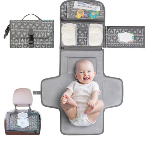 Kopi Baby Portable Diaper Changing Pad - Baby Diaper Changer Travel Bag with Wipes Pocket, Smart Design Portable Changing Mat, Infant Travel Station Kit, Gift for Newborn Girl & Boy - Premium