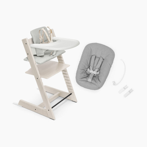 Stokke Tripp Trapp High Chair Complete² + Newborn Set - Whitewash/Nordic Grey Cushion/White Tray